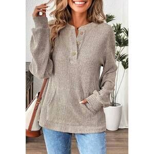 NEW DEAR LOVER ribbed henley top in taupe